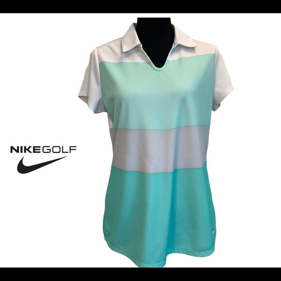 𝅺NIKE Golf green white striped short sleeve polo shirt Sz L NWOT - Picture 1 of 10
